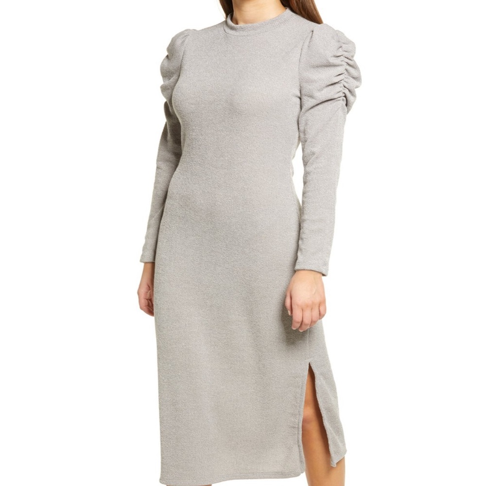 All In Favor Melange Puff Long Sleeve Dress